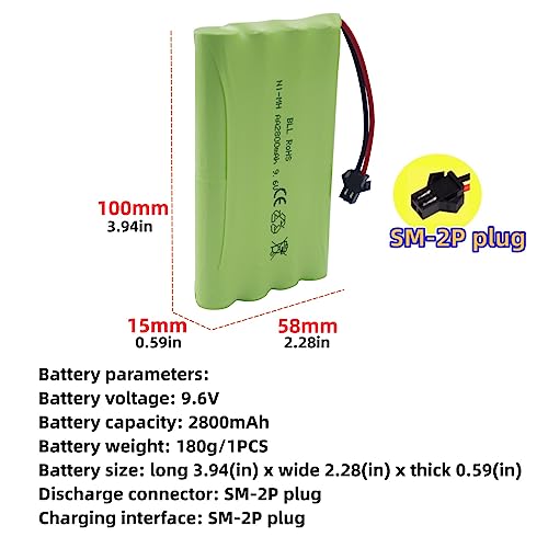9.6V 2800mah AA Rechargeable Battery with SM-2P Plug with USB Charging Cable for RC Toys Cars Trucks Tanks Engineering Vehicles Remote Control Boats Electric Toys Rechargeable Batteries