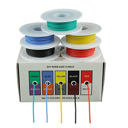 BOJACK 22 AWG Flexible Silicone Wire Electric Wire Hook up Wire Kit 300V Cables with Plus 20 φ3mm Heat Shrink Tubings and a Mini Wire Stripper(5 Colors 19.69Ft Each Color, 22AWG) - size: 22 AWG Silikondraht