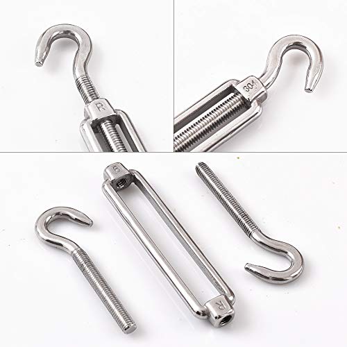 M6 Hook & Hook/C to C Turnbuckle 304 Stainless Steel, Hardware Kit for Wire Rope Tension Heavy Duty, for Sun Shade, Tent Installation, Anti-Rust, 6 Packs