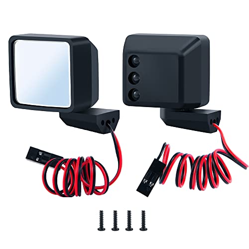 RCLIONS 1/6th RC Car Rear View Side Mirror Kit with Yellow LED Lights for Axial SCX6 RC Crawler Truck Car Upgrades