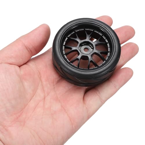uxcell 4-Pair High-Grip RC Car Tire & Wheel Set for 1/10 Scale On-Road Touring Cars - Soft Rubber Tyres with 12mm Hubs, Black, Type J