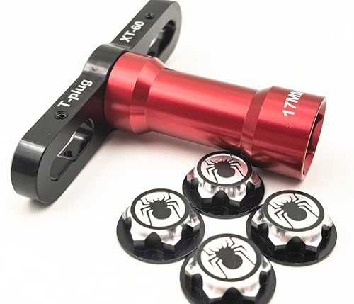 Aluminum RC 17MM Hex Wheel Nuts + 17mm Wheel Wrench Tool for 1/10 1/8 X-Maxx Summit E-Revo HPI HSP Losi Kyosho Tamiya Buggy Off Road Monster Truck Car (Black)