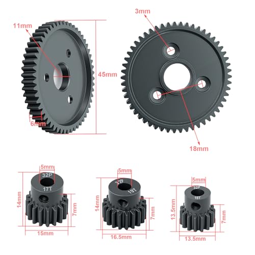 Metal Steel 54T 32P Spur Gear with 15T 17T 19T Pinion Gear Set for Slash 4x4 4WD/2WD/VXL Rally/Stampede 4x4 VXL/Summit/E-REVO/T-Maxx/Rustler 4X4 VXL. Replaces#3956