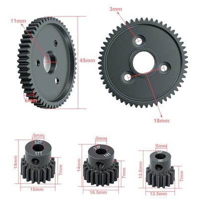 Metal Steel 54T 32P Spur Gear with 15T 17T 19T Pinion Gear Set for Slash 4x4 4WD/2WD/VXL Rally/Stampede 4x4 VXL/Summit/E-REVO/T-Maxx/Rustler 4X4 VXL. Replaces#3956