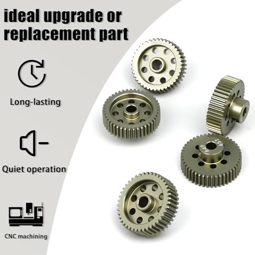 5Pcs 64P Aluminum Alloy Pinion Gear Set 3.175mm 41T 42T 43T 44T 45T Motor Pinion Gear W/ M4 Screw and Hex Key, Fit 3.175mm (1/8-Inch) Shaft, for Arrma HPI Kyosho Losi Axial Traxxas Tamiya 1/10 RC Car - size: 64P-3.175mm-41-45T