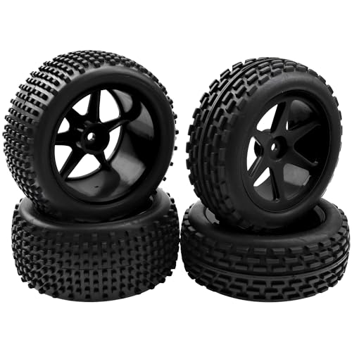 4Pcs HIRCQOO OD 88mm/3.46" Front Rear Rubber Tire Tyre & Plastic Wheel Rims 12mm Hex Compatible with Redcat Shockwave HPI HSP ExceedRC Kyosho 1/10 Scale Off Road Buggy (Black) - color: Black
