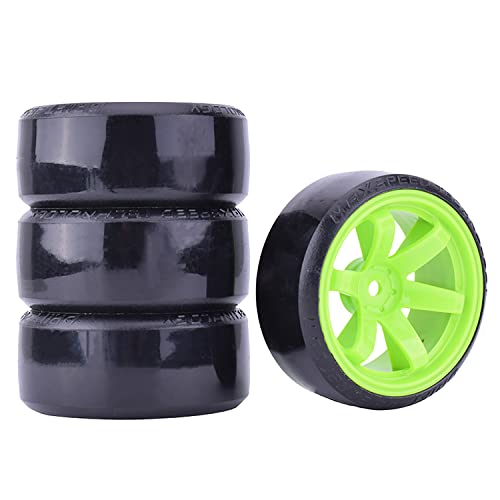 4Pcs 63mm RC Drift Car Tires Hard Tyres Plastic Wheel Rims for 1/10 On-Road Drifting Car for HSP Tamiya HPI Kyosho Spare Parts(Green) - color: Green