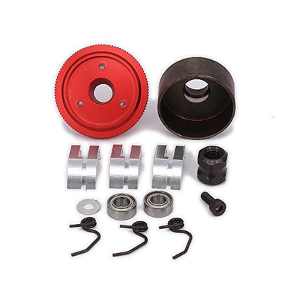 RCAWD RC Clutch Bell 14T Shoes Bearings Gear Flywheel Assembly Kit Springs Cone Engine Nut for HPI HSP Axial Himoto 1/8 RC Nitro Engine Car,Red