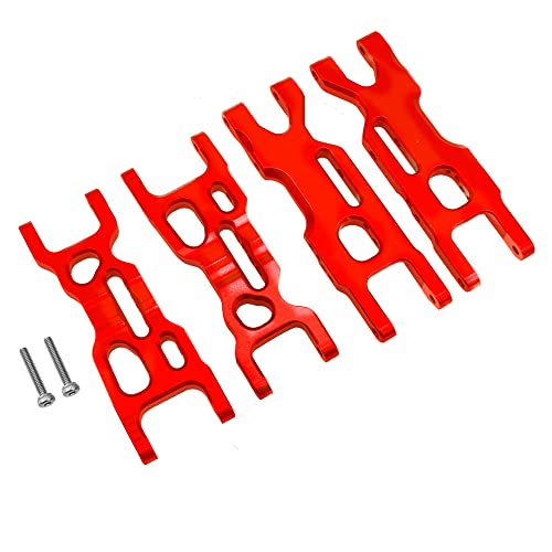 Metal Front & Rear Suspension Arms A-Arms Set Compatible with Losi 1/18 Mini-T 2.0 2WD Stadium RC Truck Hop-Up Parts (Red) - color: Red