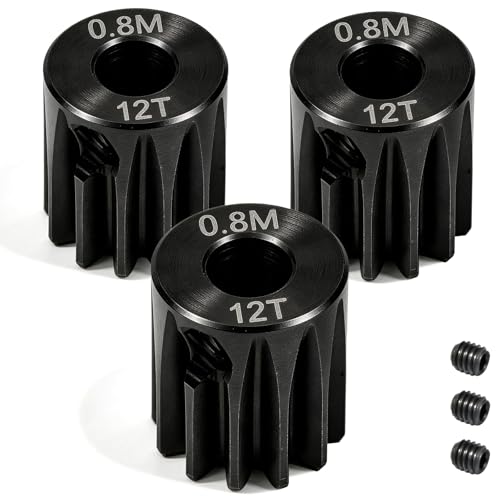 3-Pack Steel Metal 0.8M 5mm Pinion Motor Gear Sets 12T Compatible with HPI Kyosho Losi Axial Tamiya 1/8 1/10 RC Car Monster Truck Buggy, 0.8 Module Gear for Traxxsa Arrma - style: 3Pcs 12T