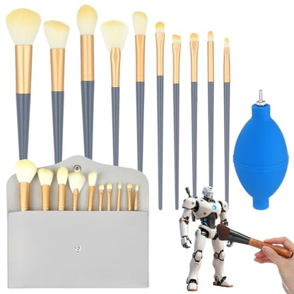 12 Pcs Model Cleaning Kit Include Soft Brush with Handle Dust Plastic Removal Air Blower Storage Bag Professional Model Dusting Brush for Statue Collectible Camera Miniature Figurine Craft