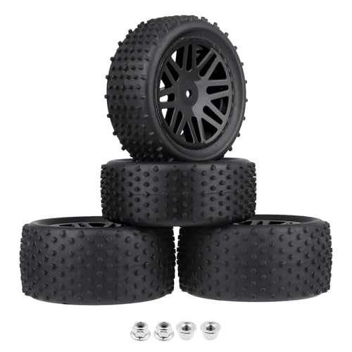 Preglued 12mm Hex Wheel Rims Rubber Tires with Foam Inserts OD 86mm/3.38" for Traxxas Bandit WLtoys 144001 Redcat 1/10 RC Off-Road Buggy Car, Set of 4 (Color A) - color: Color a