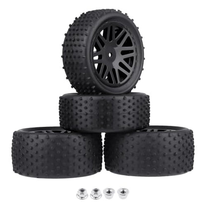 Preglued 12mm Hex Wheel Rims Rubber Tires with Foam Inserts OD 86mm/3.38" for Traxxas Bandit WLtoys 144001 Redcat 1/10 RC Off-Road Buggy Car, Set of 4 (Color A) - color: Color a