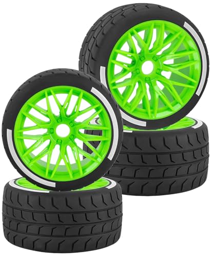 RC Wheels and Tires for 1/7 Felony 6S BLX,RC Highway Wheel Rubber Tires,4PCS RC Drift Car Highway Tires Road Soft Tires,Green - color: Green - (4pcs Highwaytires)