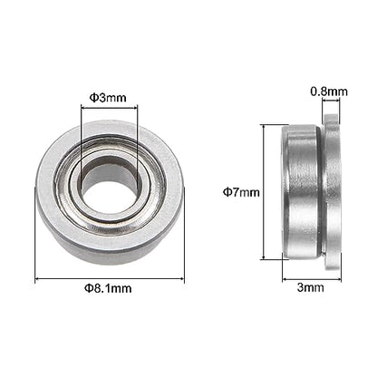 uxcell F683ZZ Flanged Ball Bearing 3x7x3mm Double Shielded Chrome Steel Flange Bearings, 4pcs - size: 3x7x3mm