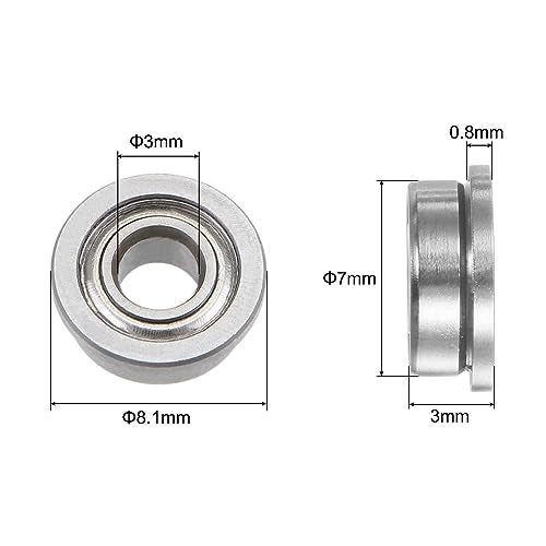 uxcell F683ZZ Flanged Ball Bearing 3x7x3mm Double Shielded Chrome Steel Flange Bearings, 4pcs - size: 3x7x3mm