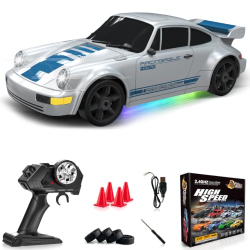 RC Drift Car 1:24 Remote Control Car 4WD 15KM/H High Speed Racing Sport Car with LED Lights RC Cars Toy for Kids Boys Girls Adults Gifts Birthday Christmas - color: Gray