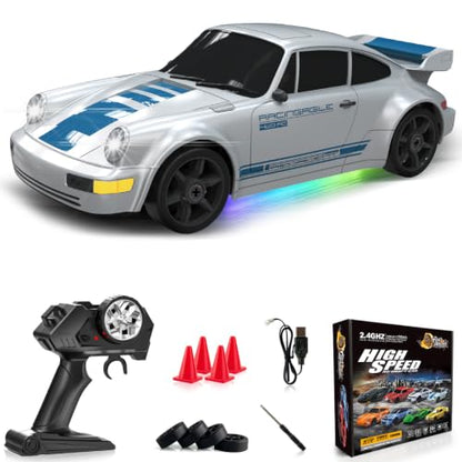 RC Drift Car 1:24 Remote Control Car 4WD 15KM/H High Speed Racing Sport Car with LED Lights RC Cars Toy for Kids Boys Girls Adults Gifts Birthday Christmas - color: Gray