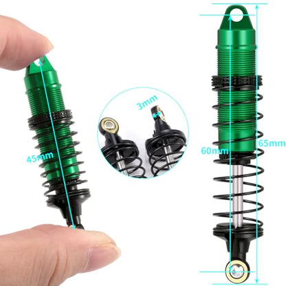 4Pcs Aluminum Front & Rear Shock Set RC Dampers，Green + Black | Upgrade Parts, For Losi 1/16 Mini-B, For Losi 1/18 Mini-T, RC Car Buggy - color: Green + Black