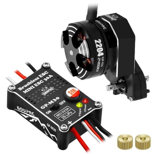 GOUPRC Upgarde 30A Brushless Esc & 2204 2400KV Brushless Outrunner Motor with Transmission for SCX24 RC Crawler Axial 1/24 RC Car Truck Black - color: Black