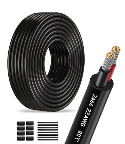 XINWANG 22AWG 2-Conductor Electrical Wire, UL2464, 26.25FT | 22AWG 2-core stranded tinned copper, PVC insulation, UL2464; for LED strips, low-voltage landscape lighting, DIY projects. - size: 22AWG-2C(2x0.34mm²)-8M