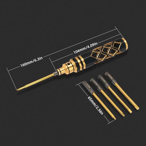 5-in-1 RC Tool Kit, Hex Allen Screwdriver Kit, RC Screwdriver Set 1.5mm 2.0mm 2.5mm 3.0mm RC Car Repair Tool Kit for RC Model Car Boat Helicopter (Gold) - color: Gold