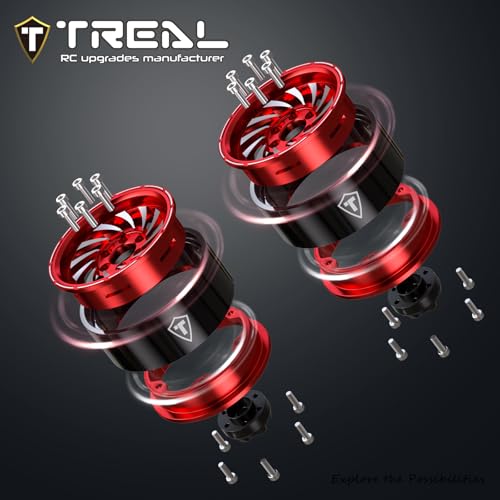 TREAL 1.9 Beadlock Wheels - Cyclone Style CNC Machined Aluminum Rims (4-Pack) for 1/10 RC Crawlers TRX4, SCX10 III, and Ascent(Red) - color: Red