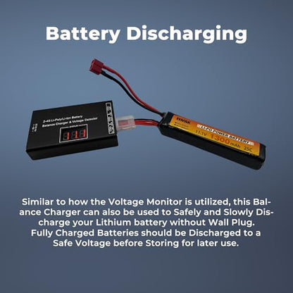 Airsoft Battery Charger LiPo Balance Charger for Lipo/Li-Ion Battery with Wireless Voltage Meter, Overcharge Protection Fast Charging and Safety Cut Off for 7.4V 11.1V 14.8V Airsoft RC Lithium Battery