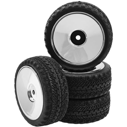 4Pcs 2.59in Rubber Tires & 12mm Hex Plastic Wheel Rims Set Compatible with Traxxas Kyosho HPI RS4 Tamiya TT01 TT02 Sakura D4 HSP 1/10 RC On-Road Touring Car (Silver)