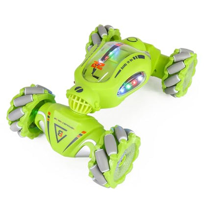 HUIOP Stunt Car 2.4GHz Car Spray Car with Function Lateral Movement,Breathing Light,Deformation,Double-Sided Driving,Wrist Watch-Dual - color: Green, size: 2 battery