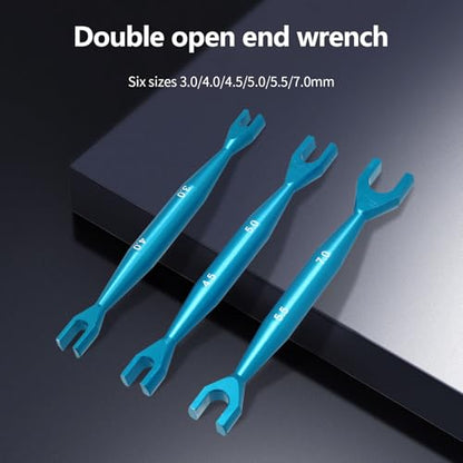 3pcs Aluminum Alloy Wrench 3-4mm 4.5-5mm 5.5-7mm Double End Universal Spanner Open End Small Wrench Set Repair Tool For Rc Crawler Car HSP Traxxas Axial SCX10 Truck (Blue) - color: Blue
