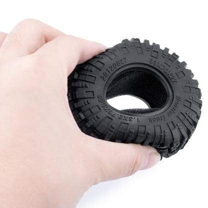 1.3 RC Crawler Tires with Foam Insert 1/18 1/24 Soft Rubber Mud Grappler Wheels Tyres OD 70mm/2.76inch 1.3" All Terrain Tires for 1/18 Traxxa TRX4M 1/24 SCX24 RC Crawler Car Upgrade (Black B) - color: Black B