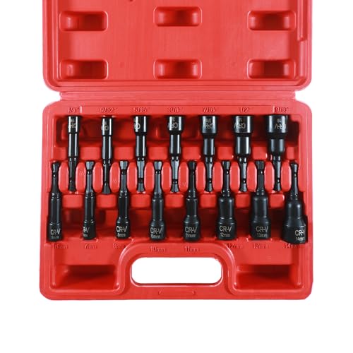 15PCS Magnetic Nut Driver Set,Impact Power Hex Nut Driver Drill Bit Master Kit, SAE & Metric, 1/4-Inch Quick-Change|Cr-V Steel - size: 15PCS 2.5 Inch Magnetic Nut Driver Set