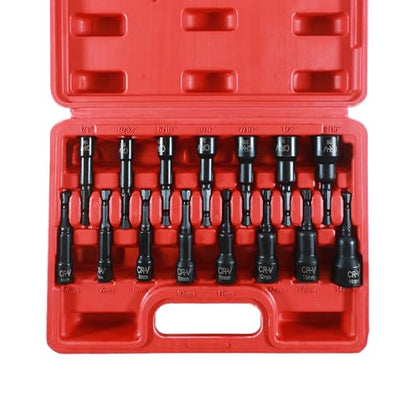 15PCS Magnetic Nut Driver Set,Impact Power Hex Nut Driver Drill Bit Master Kit, SAE & Metric, 1/4-Inch Quick-Change|Cr-V Steel - size: 15PCS 2.5 Inch Magnetic Nut Driver Set