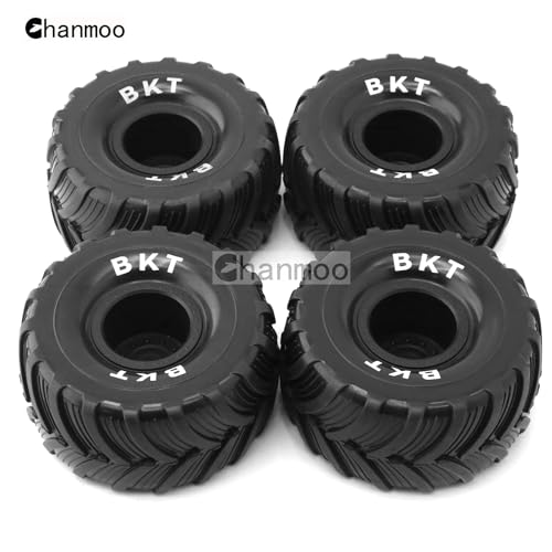 1/18 RC Monster Truck Tires and Hard Plastic Wheels Rims 12mm Hex 1/16 Rubber Buggy Off Road Tyres OD 100mm for 1:16 1/12 1/14 Scale Truck Car Traxxas E-REVO HSP HPI Tamiya Losi 4PCS (Black) - color: Black