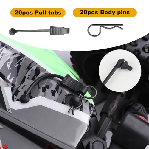 20pcs HobbyPark Universal RC Car Body Clips and Pull Tabs Retainer for 1/10 Traxxas Arrma Axial Losi & All 1/8 Redcat HPI HSP Truck Crawler Buggy Shell R Pins Black - size: 1.4mm Rod Black Clips