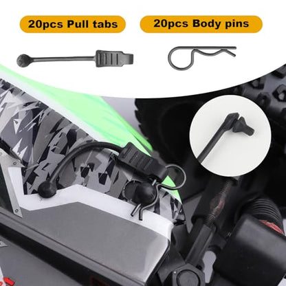 20pcs HobbyPark Universal RC Car Body Clips and Pull Tabs Retainer for 1/10 Traxxas Arrma Axial Losi & All 1/8 Redcat HPI HSP Truck Crawler Buggy Shell R Pins Black - size: 1.4mm Rod Black Clips