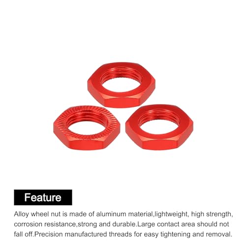 MECCANIXITY Aluminum 17mm RC Wheel Nut Thread M12x1.0mm Hex Wheel Nuts RC Wheel Nut for 1/8 RC Model Car Trucks Off Road Car Upgraded Parts Pack of 16(Red) - color: Red
