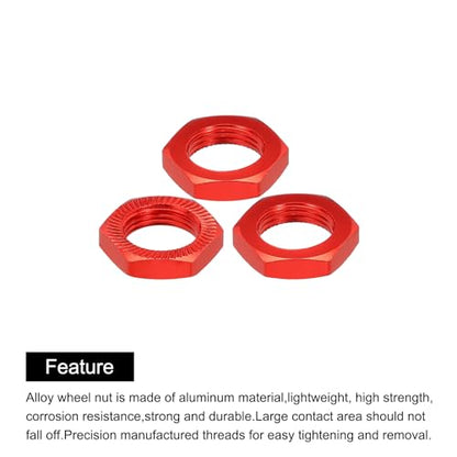 MECCANIXITY Aluminum 17mm RC Wheel Nut Thread M12x1.0mm Hex Wheel Nuts RC Wheel Nut for 1/8 RC Model Car Trucks Off Road Car Upgraded Parts Pack of 16(Red) - color: Red