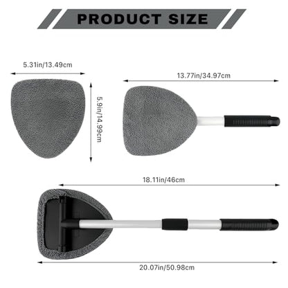 Windshield Cleaning Tool, Car Window Cleaner with Extendable Handle, 4 Microfiber Pads and Spray Bottle, Auto Interior Exterior Glass Wiper Cleaning Kit Universal for RV, SUV, Truck (Gray) - color: Gray