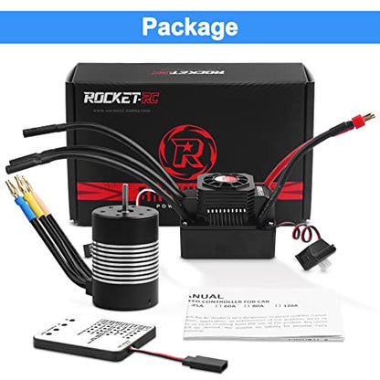3650 5900KV Sensorless Brushless Motor,120A ESC & Program Card Set | RC Motor ESC Combo 3.175mm Shaft Waterproof Motor for 1:10 Scale RC Car Truck Update Parts