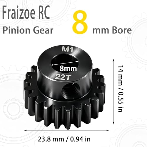 22T M1 8mm Steel Pinion Gear with 8mm to 5mm Adapter Shaft for Traxxas 1/5 X-MAXX 1/10 RC Car Buggy Truck, Available in 14T to 30T Mod 1 Motor Gear for Enhanced Performance and Durability - size: 22T