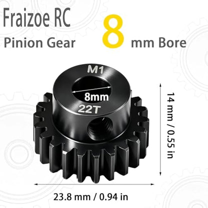 22T M1 8mm Steel Pinion Gear with 8mm to 5mm Adapter Shaft for Traxxas 1/5 X-MAXX 1/10 RC Car Buggy Truck, Available in 14T to 30T Mod 1 Motor Gear for Enhanced Performance and Durability - size: 22T