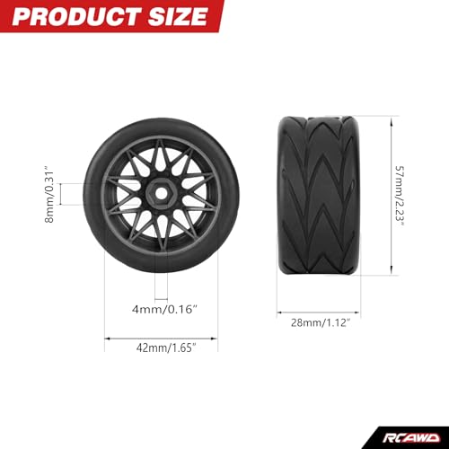 RCAWD for Losi 1/12 RC Racecar On-Road Car Pre-Glued Wheel Tire Set, Balance Grip & Durability Nylon Rubber 8mm Hex Adapter 4mm Tires Upgrade Part All Terrain Adaptation 4pcs Titanium - color: Titanium
