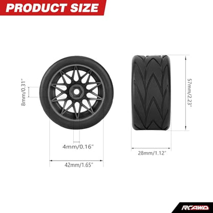 RCAWD for Losi 1/12 RC Racecar On-Road Car Pre-Glued Wheel Tire Set, Balance Grip & Durability Nylon Rubber 8mm Hex Adapter 4mm Tires Upgrade Part All Terrain Adaptation 4pcs Titanium - color: Titanium