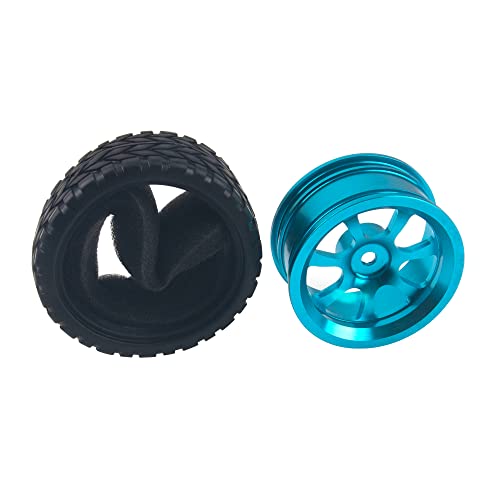 Metal 12mm Hex Hub Wheel Rims & 2.55'' Rubber Tires with 30mm Extension Hex Hub Adapter Compatible with Wltoys 144001 A959 A959-B 124019 124018 1/18 1/14 RC Car (Blue)