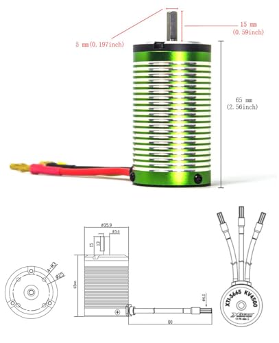XTEAM 3665 4500KV Brushless Motor 2000W 164A 12V 4-Pole Design, Suitable for 1/8 1/10 1/12 RC Electric Racing Car, Buggy, RC Boat - size: 3665-4500KV