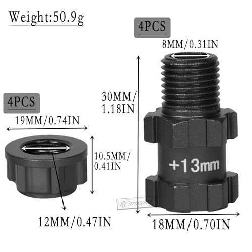RC Wheel Hex for 1/10 Senton Granite Big Rock Vorteks 3S,Senton Granite Mega550 Infraction Mega570,13mm Extended Wheel Hub Drive 14 to 17mm with Anti-dust Cap Nuts 17mm Alum,Black - color: Black(1 Set)