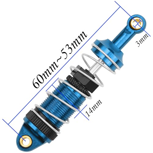 4Pack ShareGoo RC Car Shock Absorbers Metal Shocks Damper Compatible with MJX Hyper Go 14301 14302 14303 1/14 RC Car Upgrades Part (Blue) - color: Blue