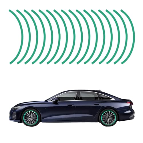 16PCS Reflective Car Wheel Rim Stickers, Car Wheel Decorative Stripe Stickers, Night Safety Warning Tape Sticker Automotive Accessories Fit for Wheels for Motorcycle, Car (Deep Green) - color: Deep Green